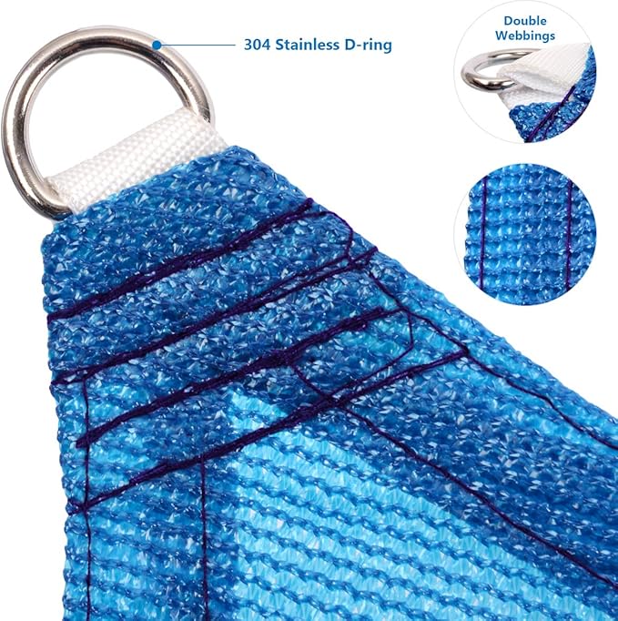 Eden's Decor Straight Flat-Edged Sun Shade Sail Rectangular 15' x 16' Blue UV-Blocking Outdoor Canopy Fabric Cloth Awning for Pergola Patio Garden Backyard Custom Size