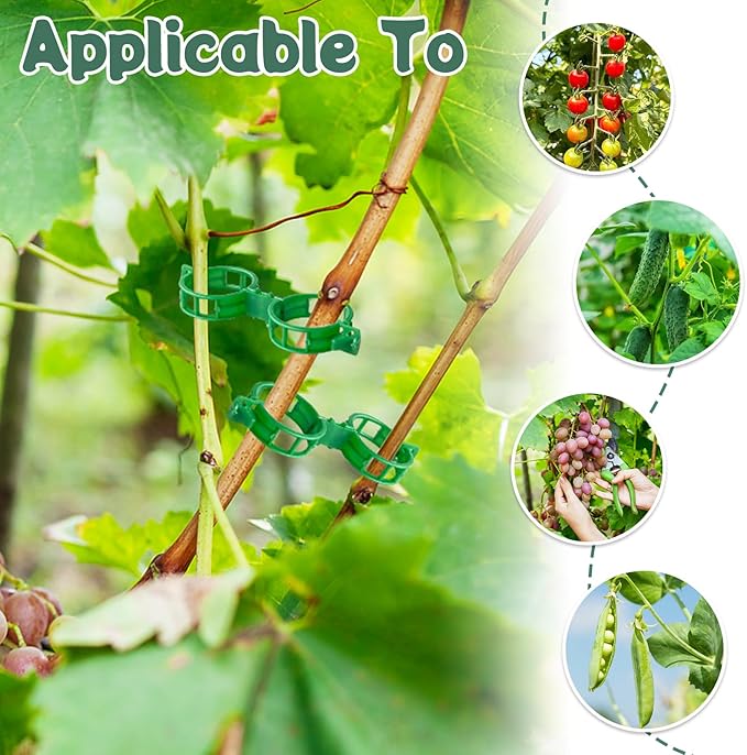 OJYUDD 200 Pcs Plant Support Clips,Plastic Plant Clips for Climbing Plants,Garden Vine Clips for Tomato,Grape,Cucumber,Vegetables (Green)