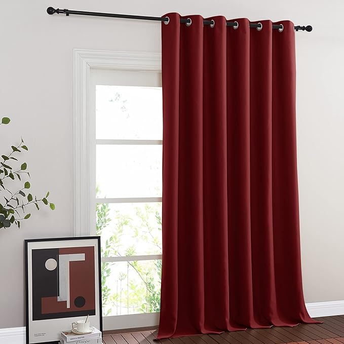 NICETOWN Glass Door Curtain for Windows, Extra Wide Thermal Insulated Curtain Panel Room Darkening Curtain Drape for French Door (Burgundy Red, W80 x L95, 1 Piece)