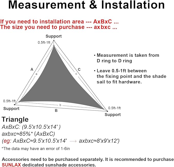 SUNLAX Sun Shade Sail SS-114 18' x 18' x 18' Sand Triangle Canopy Sail Shade Cover UV Block Permeable Sunshade Outdoor for Patio Backyard Deck Pergola (We Make Custom Size)