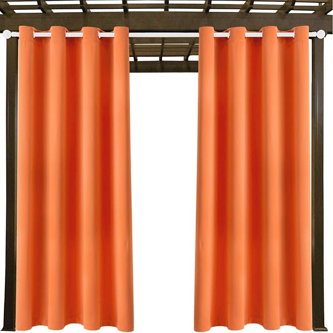 Water Proof Outside Curtains with Grommet Top for Porch, W52 x L120 Thermal Insulated Washable Outdoor Divider Drapes for Patio Gazebo Deck Pool Area Pergola Cabana (Orange, 2 Panels)