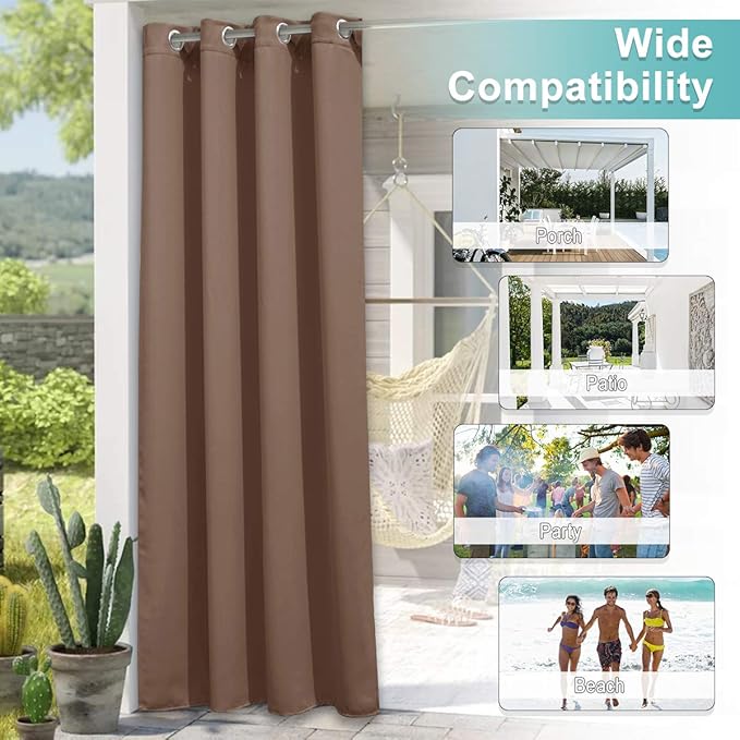 NICETOWN 2 Panels Outdoor Curtains for Patio Waterproof, Grommet Blackout Thermal Insulated Keep Warm in Winter & Cool in Summer Indoor Outdoor Drapes for Pool/Porch, Tan, W84 x L108