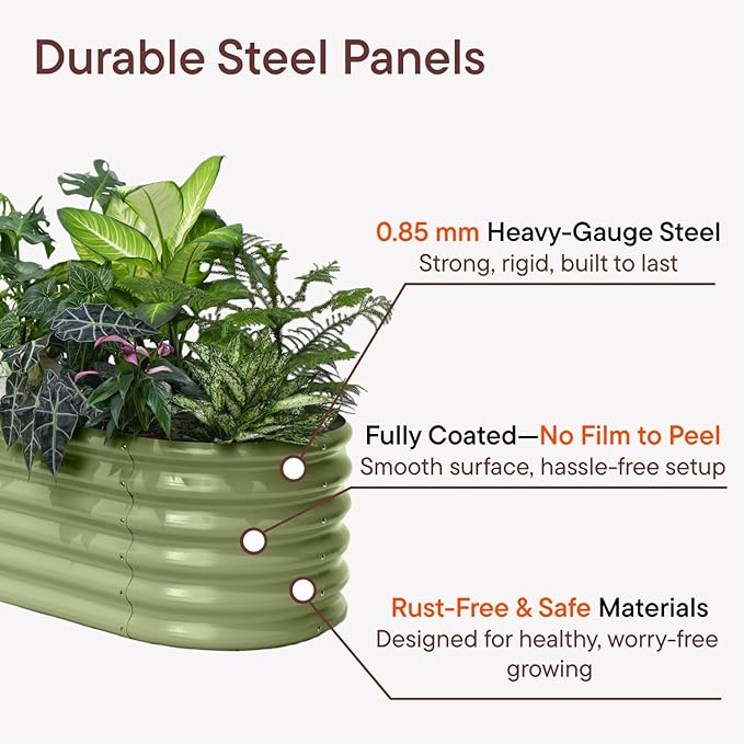 6-Pack 18” Tall Galvanized Raised Garden Beds – New Home Garden Layout, Fits 300 Sq Ft Backyard, 10x2x1.5 & 4x4x1.5 ft Metal Planter Raised Beds Set for Vegetable, Herb & Flower - Moss Green
