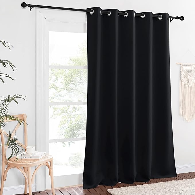 NICETOWN Blackout Curtain Panel 90" Long for Living Room - Light Reducing Thermal Insulated Solid Grommet Blackout Curtain Window Curtain Drape for Hall/Villa (1 Panel, W66 x L90, Black)
