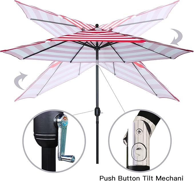 Sunnyglade 9' Patio Umbrella Outdoor Table Umbrella with 8 Sturdy Ribs (Red and White)