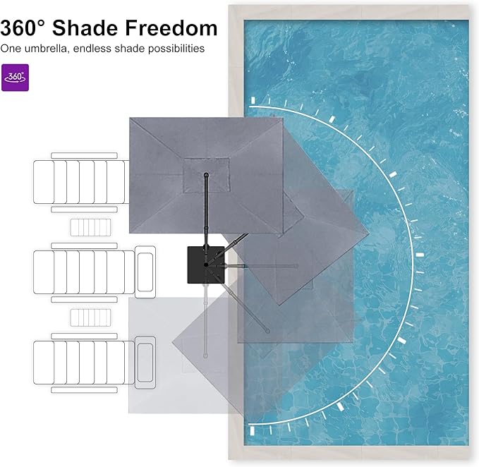 PURPLE LEAF Patio Umbrella 9' X 11.5' Rectangle Cantilever Umbrella Large Aluminum Outdoor Umbrellas with 360-degree Rotation & UPF40+ Premium Fabric for Deck Pool Garden Yard, Graphite Grey