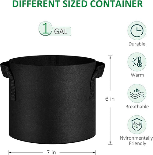 12-Pack 1 Gallon Thickened Non-Woven Grow Bags, Aeration Fabric Pots with Handles