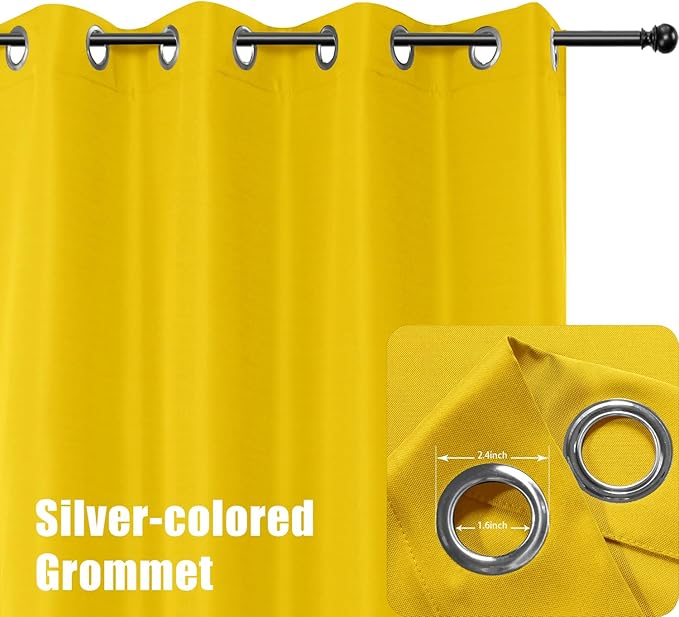 BONZER Waterproof Outdoor Curtains for Patio Porch Pergola Cabana Light Filtering Privacy Grommet Indoor Curtain Panels for Bedroom Living Room, 1 Panel, 54W x 120L inch, Yellow