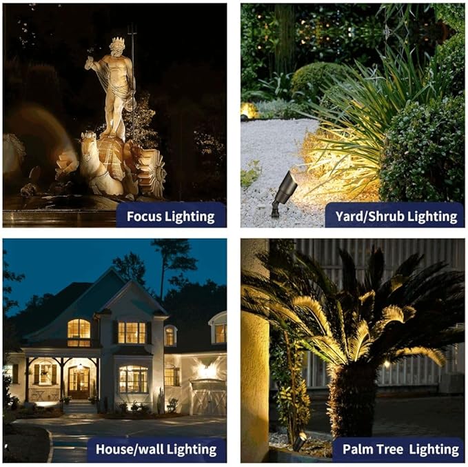 Gardenreet Brass Low Voltage Landscape Spotlights(6-Pack) Kit 12V LED with Low Voltage Transformer 150W and Mechanical Timer and 100FT Wire and 30Pack Connectors for Outdoor House Garden Patio