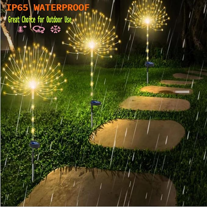 Garden Decor Solar Lights Outdoor,155LED 8 lighting modes pole light Waterproof Warm White Solar Garden Lights for Christmas, Halloween Decoration,Yard, Patio, Porch,Flower Pot,Pathway (2Pack)