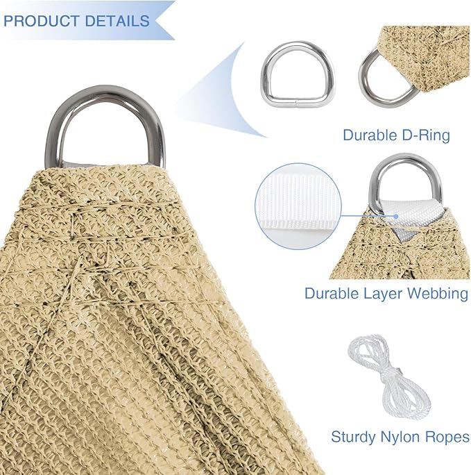 E&K Sunrise 24' x 24' x 24' Sun Shade Sail Triangle Canopy Shade Cover UV Block for Patio Backyard Garden Outdoor (Sand)