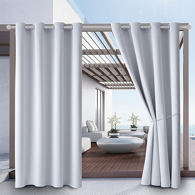 Outdoor Indoor Curtains W52 x L108 for Patio - Weather-resistant Window Panels Privacy Protect Grommet Top Thermal Insulated Home Curtain for Porch Pergola Lawn Garden Hot Tub Area (2 Panels)