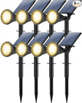 8 Pack Solar Spot Lights Outdoor Waterproof 180 Adjustable Solar Powered Landscape Lights for Yard, Garden, Pathway, Porch, Pool, Wall, 4 Lighting Modes, Warm White