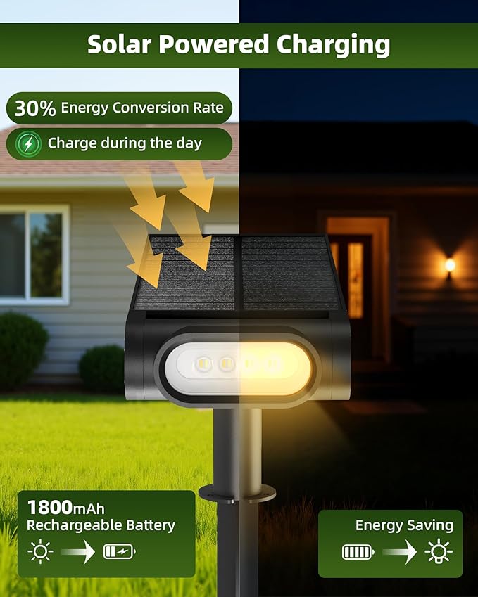 EZVALO Solar Spot Lights Outdoor IP67 Waterproof, Adjustable Solar Landscape Lights, 3 Lighting Modes Solar Spotlights for Outside Yard Garden Plant Trees Pathway Flag (Warm White-2Pack)