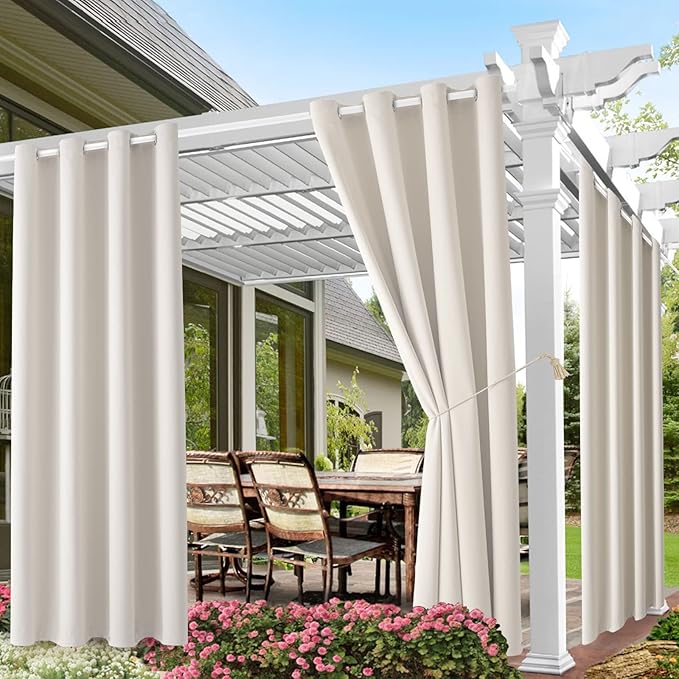 DIVA EN CAMINO DEC Outdoor Patio Curtain Waterproof Darkening Thermal Insulated Indoor Curtains for Bedroom, Porch, Living Room, Pergola, Cabana, W52 x L95, Cream, Set of 2 Panels