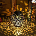 2 Pack Outdoor Solar Hanging Lantern Lights Metal LED Decorative Lamp for Garden Patio Courtyard Lawn and Table with Hollowed-Out Design (Antique Bronze)