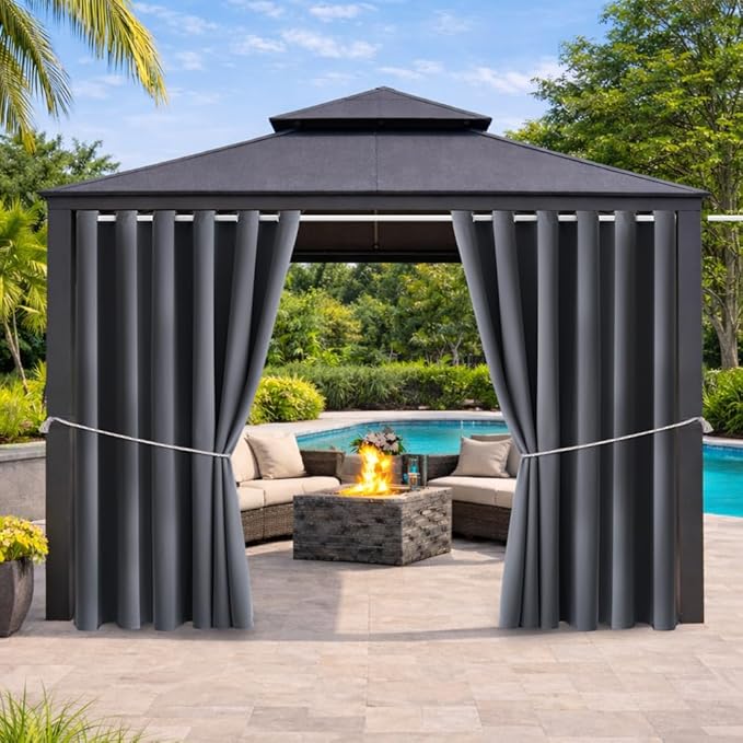 Water Proof Outside Curtains with Grommet Top for Porch, W84 x L120 Thermal Insulated Washable Light Block Outdoor Divider Drapes for Patio Gazebo Deck Pool Area Pergola Cabana (Gray, 2 Panels)
