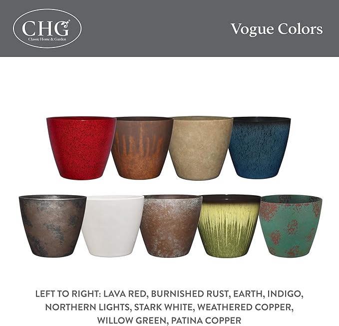 Classic Home and Garden Vogue Planter Pots w/Pottery Quality Finish - Modern Indoor & Outdoor Flower Pots - UV-Resistant Porch Planters - Decorative Pot for Flowers & Herbs (8” Burnished Rust)