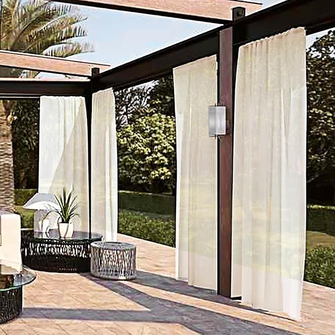 SpaceDresser Waterproof Outdoor Sheer Curtains for Patio - 4 Panels Rod Pocket Indoor Voile Sheer Curtain for Living Room,52W x 96L inch, Ivory