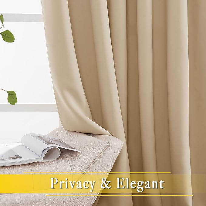 NICETOWN Sliding Door Curtain Window Treatment, Blackout Patio Door Curtain Panels Privacy Thermal Insulated Drapes for French/Patio Door (1 PC, Biscotti Beige, W80 x L95)