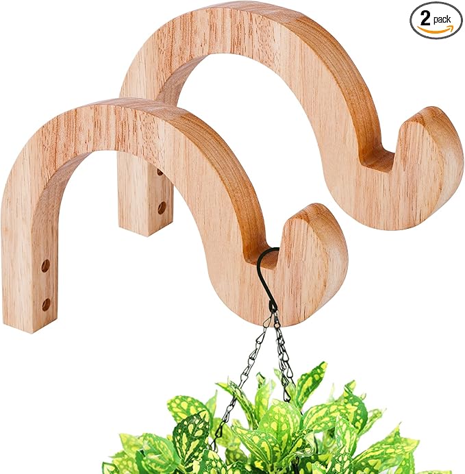 7-Inch Hanging Plant Brackets, Arc-Shaped Wooden Plant Hanger Indoor, Wall Mount Hooks for Outdoor Hanging Bird Feeders, Flower Baskets Pots, Wind Chimes, Lanterns