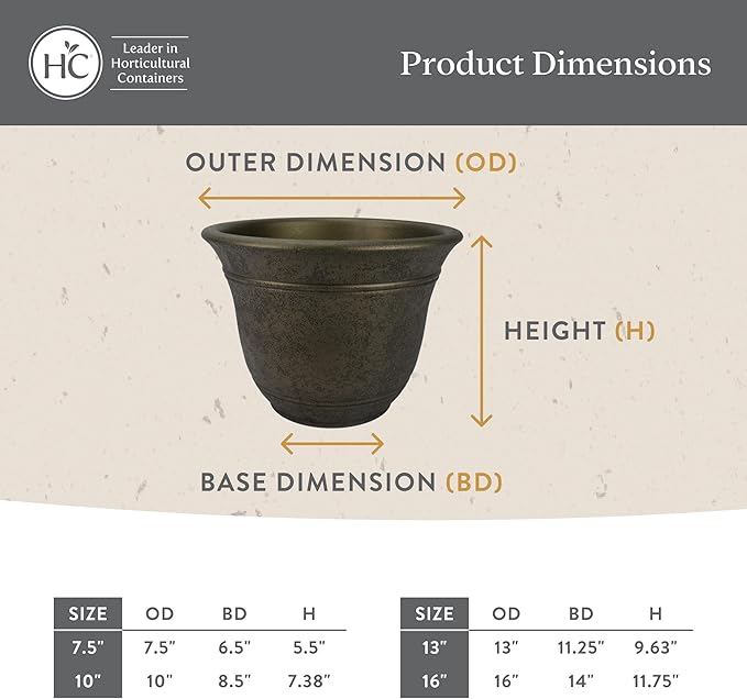 The HC Companies Sierra Round Self-Watering Pot - Lightweight Plastic Planter for Herbs & More - Durable Plant Pots for Indoor Plants & Outdoor Plants (16” Arizona Sand, Pack of 1)