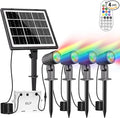 CLY 4-in-1 Solar Spot Lights Outdoor Color Changing, Solar Landscape Spotlights RGB Lighting IP66 Waterproof 45.93ft Cable Auto ON/Off Adjustable Garden Spotlight for Yard, Garden, Pool, Lawn, Statue