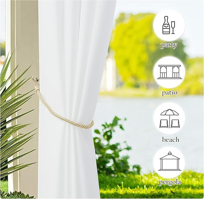 NICETOWN Canvas White Outdoor Curtains for Patio Waterproof, Silver Rustproof Grommet Top Privacy Protection Sun Block Indoor Outdoor Curtains/Drapes for Cabana, W55 by L95, 2 Panels