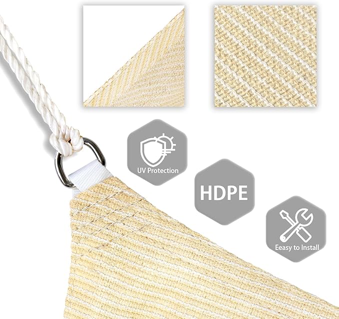 Patio Paradise 20' x20'x 20' Beige Sun Shade Sail Triangle Canopy - Permeable UV Block Fabric Durable Outdoor - Customized Available
