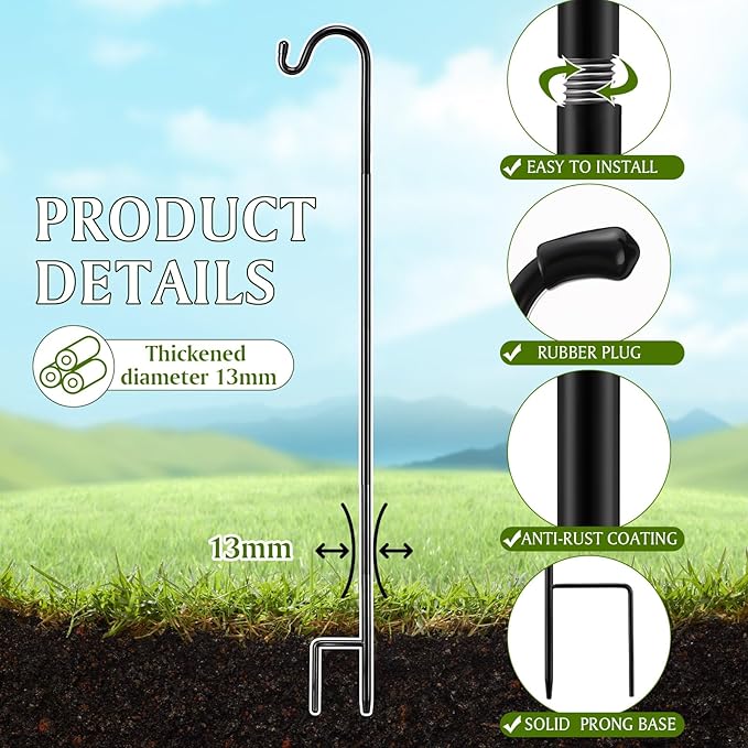 6 Pcs 60 Inch Shepherds Hook for Outdoor Adjustable Bird Feeder Pole Metal Steel Shepard Hooks for Hummingbird Stand Feeder Pole for Garden Plant, Lantern, Hanging Wedding Decor