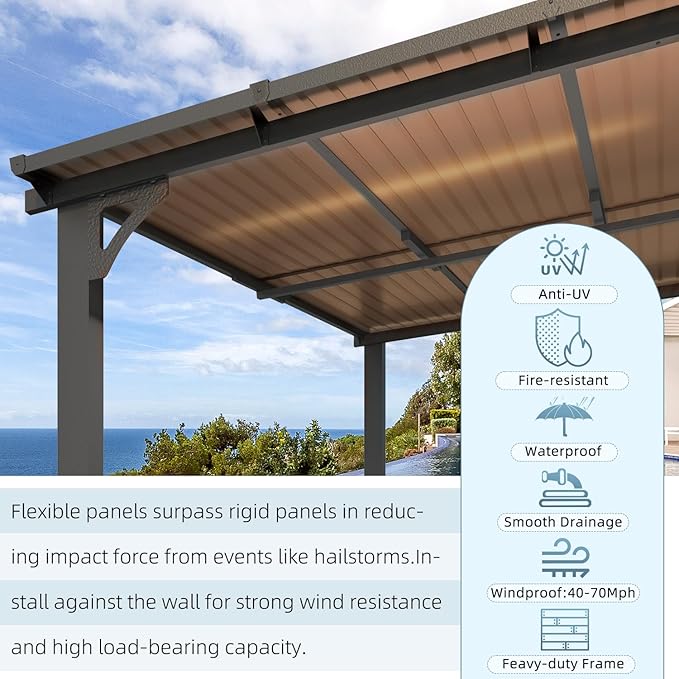 AECOJOY 14' x 8' Gazebo Outdoor Pergola for Patio, 8x14 Hard Top Lean to Gazebo Shelter Pergolas and Gazebos Clearance with Patio Roof, Large Wall-Mounted Heavy Duty Awnings for Decks, Backyard