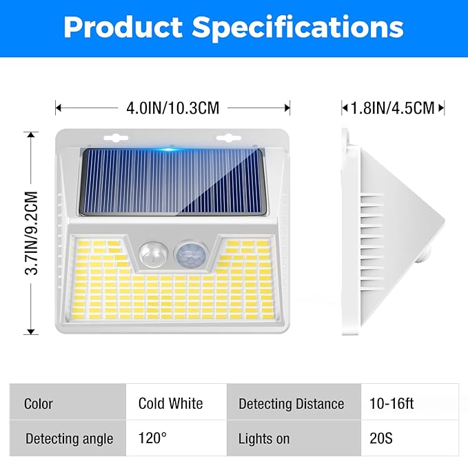 Peasur White Solar Lights Outdoor Waterproof, 8 Pack 140LED Bright Motion Sensor Security Lights 3 Modes, Solar Powered Fence Wall Light for Garden Yard Outside