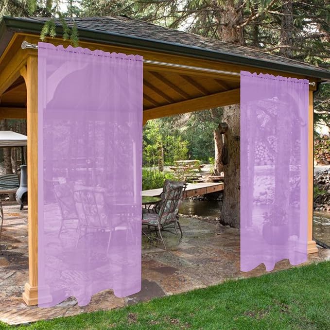 SpaceDresser Waterproof Outdoor Sheer Curtains for Patio - 2 Panels Rod Pocket Indoor Voile Sheer Curtain for Living Room,52W x 84L inch, Lavender