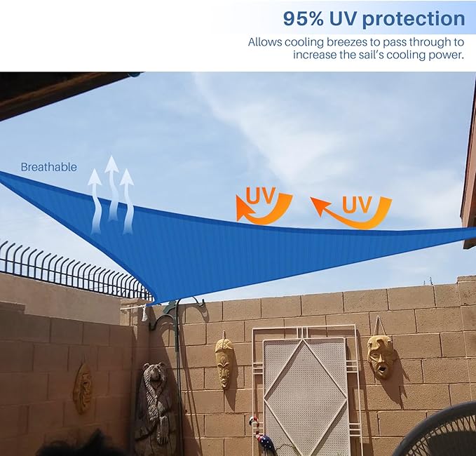 E&K Sunrise 21' x 21' x 21' Sun Shade Sail Triangle Canopy Shade Cover UV Block for Patio Backyard Garden Outdoor (Blue)