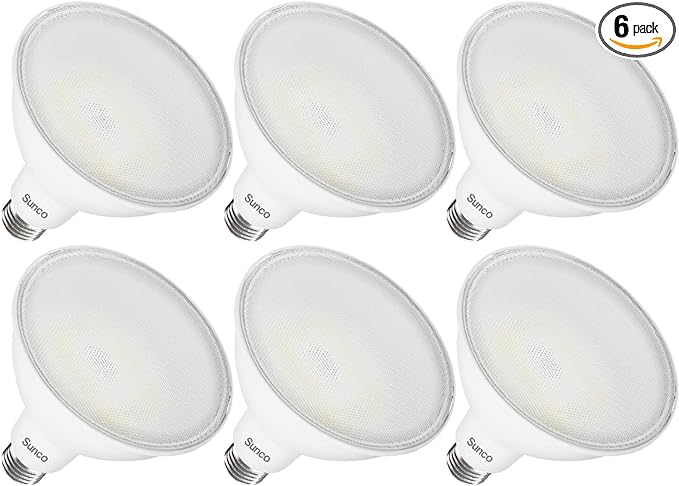 Sunco 6 Pack Outdoor Flood Light Bulbs, PAR38 LED Flood Lights Waterproof, 1800 LM, 15W (150W Equivalent), 5000K Daylight, Dimmable, E26 Base, Wet Rated UL.