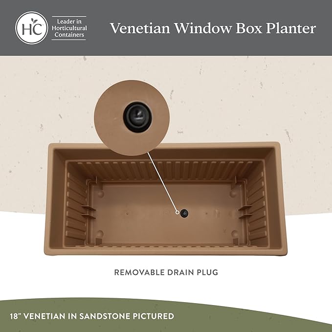The HC Companies 24 Inch Venetian Window Planter Box with Drainage Plug, Lightweight UV-Resistant Plastic Indoor & Outdoor Planters, 2-Pack Flower Box for Garden & Home Decor, Warm Gray