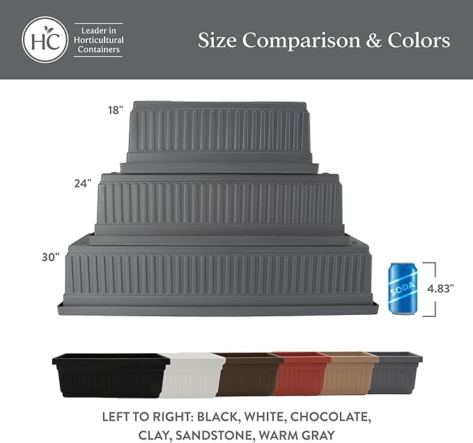 The HC Companies Venetian Window Planter Box w/Drain Plug - Long Planter Box for Windowsills, Balconies & More - Plastic Large Rectangular Outdoor Planters for Herbs & Flowers (30" White, Pack of 1)