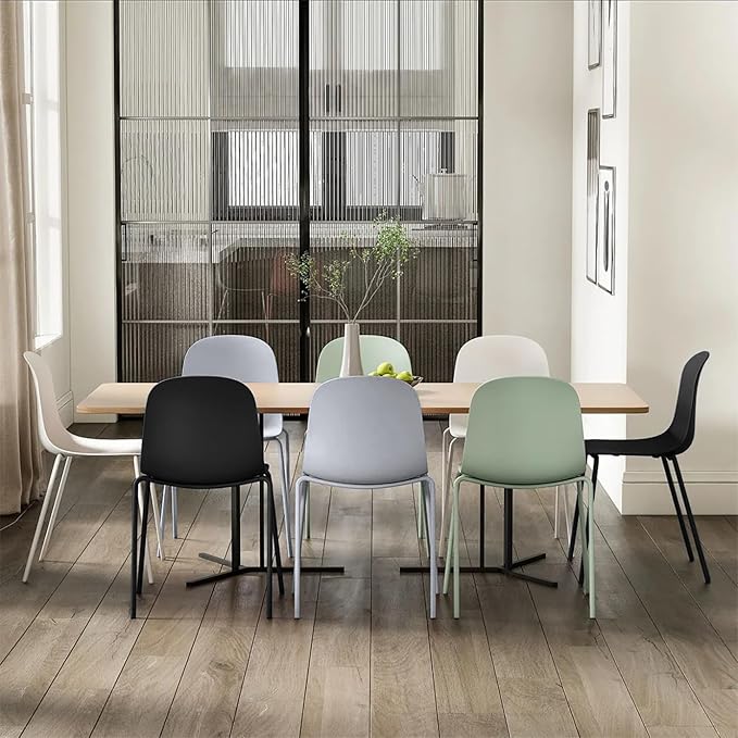 2xhome Modern Stackable Armless Dining Chair | Plastic Shell Seat with Metal Legs | Indoor or Outdoor Use | Home Kitchen Patio (4, Black, No Padding)
