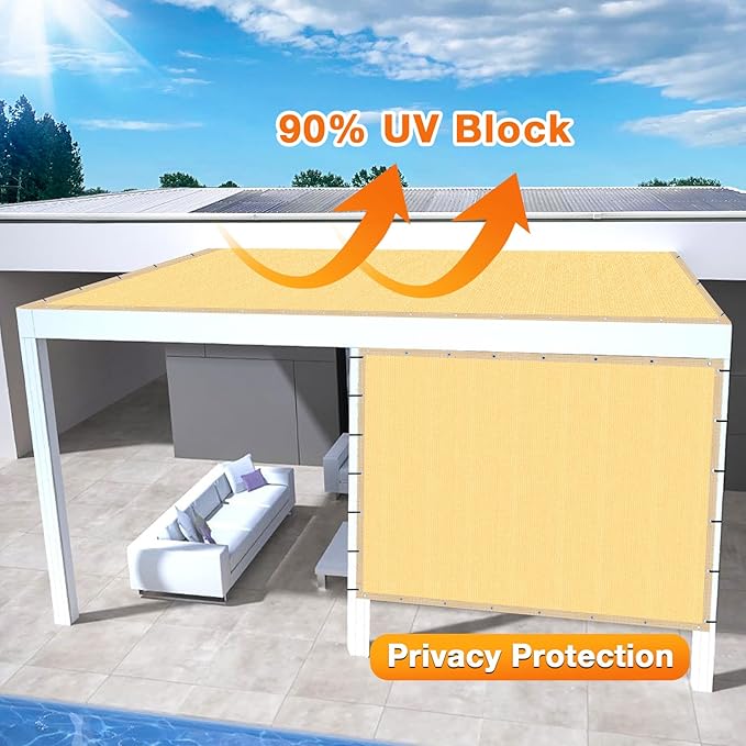 Artpuch Outdoor Pergola Shade Cover 12x22 FT Sun Shade Cloth with Grommets Sand 90% UV Protection Canopy Patio Privacy Screen (Customized Available)