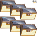 Peasur Solar Lights Outdoor Motion Sensor Waterproof, 6Pack 140LED Brown Solar Powered Fence Light, 3 Modes Security Wall Lights for Garden Yard Outside(Warm White)