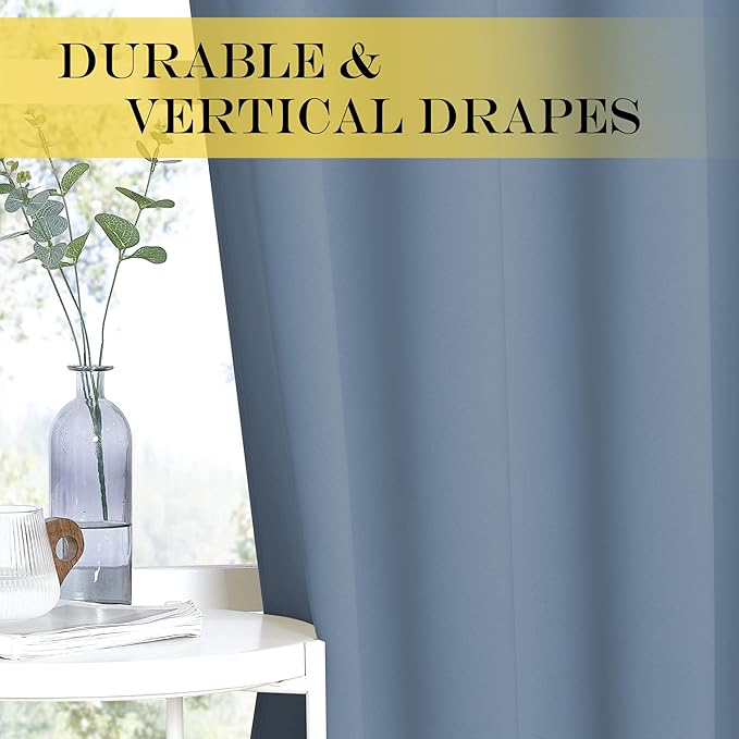 NICETOWN Patio Blackout Curtain Panels - Extra Wide Sliding Door Thermal Insulated Drape, Privacy Room Divider Curtain for Bedroom Office (Stone Blue, 66 x 118 Inch Long)