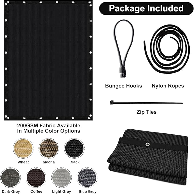 Artpuch 90% Sun Shade Cloth, 12 x 20 FT Pergola Shade Cover Canopy with Grommets, Sun Screen Fabric Tarp for Patio, Outdoor, Garden, Backyard, Black