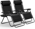 Nestl Zero Gravity Chairs Set of 2, Patio Lounge Chair Outdoor with Pillows & Cup Holder Trays, Adjustable Steel Mesh Reclining Camping Chair, Folding Patio Lawn Chair for Deck, Beach, Yard - Black