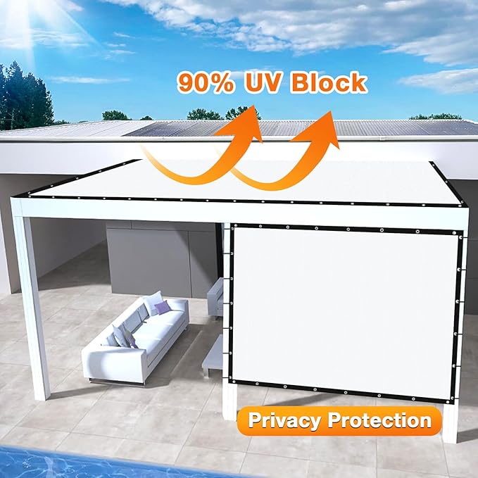 Artpuch Outdoor Pergola Shade Cover 7' X 12' Sun Shade Cloth with Grommets, 90% UV Protection Canopy Patio Privacy Screen (Customized Available) GN107, White