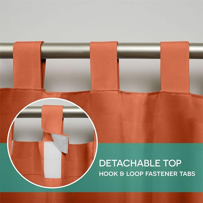 Exclusive Home Cabana Solid Indoor/Outdoor Light Filtering Hook-and-Loop Tab Top Curtain Panel Pair, 54"x120", Mecca Orange
