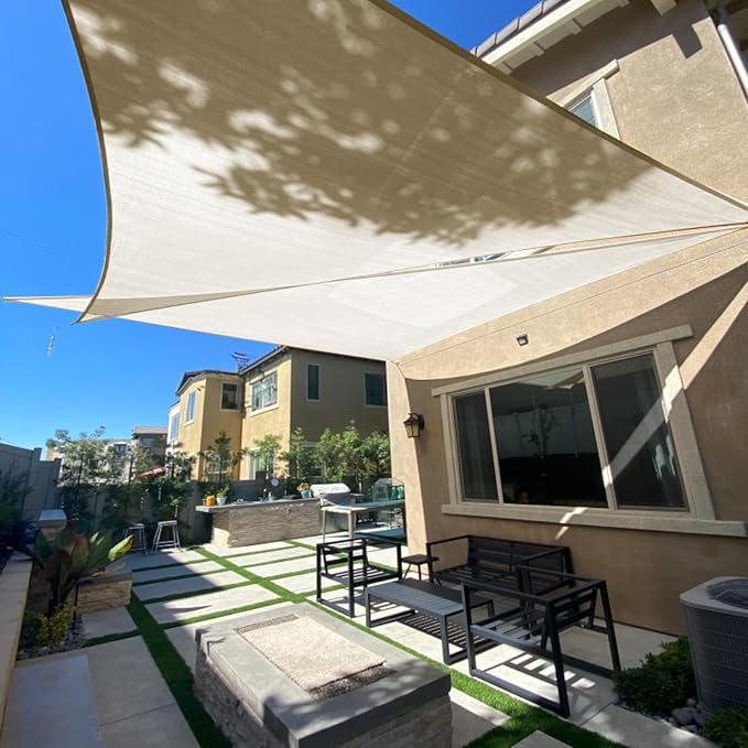 SUNLAX Sun Shade Sail 8' x 12' x 14.4' Butter Cream Rectangle Canopy Sail Shade Cover UV Block Permeable Sunshade Outdoor for Patio Backyard Deck Pergola (We Make Custom Size)
