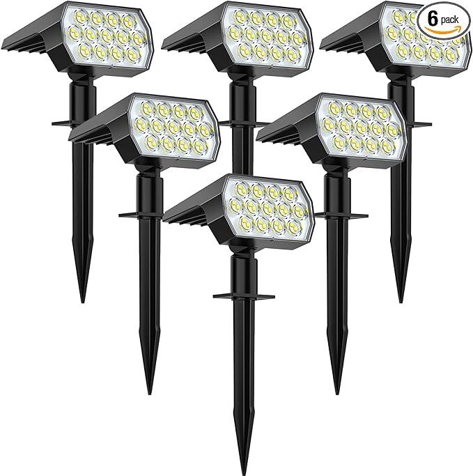 WELALO Solar Spot Lights Outdoor, [6 Pack/65 LED/3 Modes] Solar Landscape Spotlights, Solar Powered Christmas Halloween Lights, IP68 Waterproof Wall Lights for Walkway Yard Garden Driveway(Cool White)