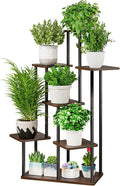 AZERPIAN Plant Stand 7 Tier Indoor Metal Flower Shelf for Multiple Plants Corner Tall Flower Holders for Patio Garden Living Room Balcony Bedroom, Black Oak