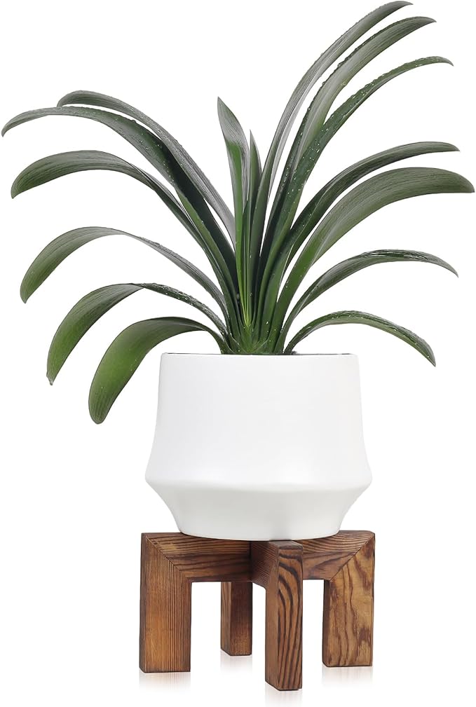 Plant Stand, Indoor/Outdoor Wood Plant Holder, Single Flower Pot Stand, Sturdy Planter Stands (Walnut, Fit 5-9 Inch Pots)