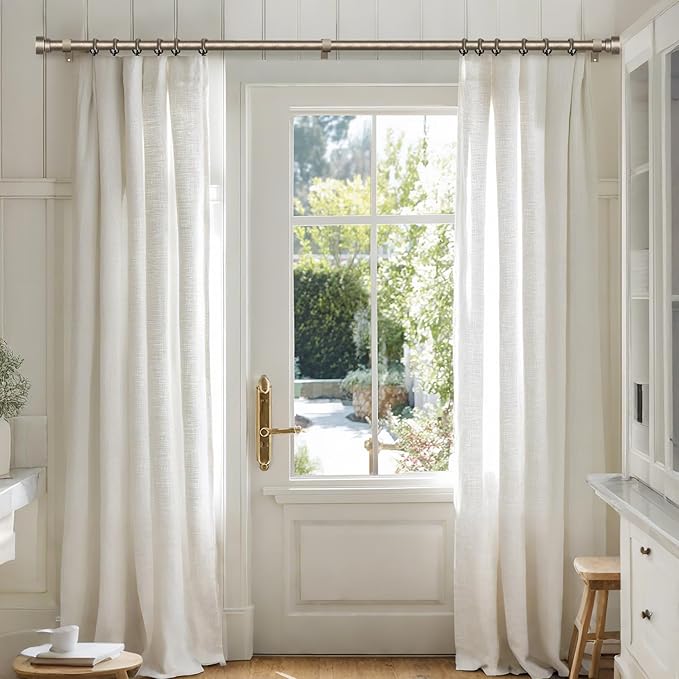 Retro Silver Curtain Rods for Windows 28 to 48 Inches Adjustable Length Heavy Duty 1" Diameter Window Curtain Rod with Decorative Finials for Outdoor Bedroom Kitchen Living Room Farmhouse